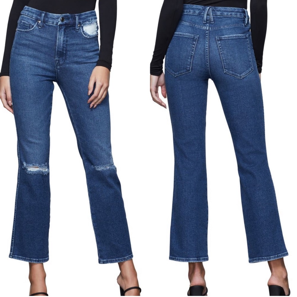GOOD AMERICAN NWT GOOD CURVE RIPPED HIGH WAIST ANKLE STRAIGHT LEG JEANS 0/25
